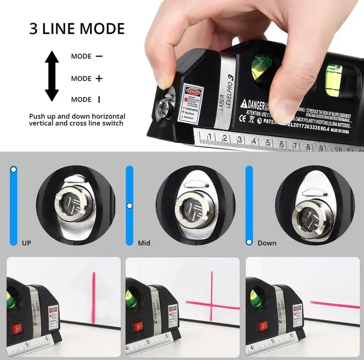 Niveau laser 4 en 1 Fixit Pro 3 Outil de mesure polyvalent 4 en 1 avec ruban de 8 pieds