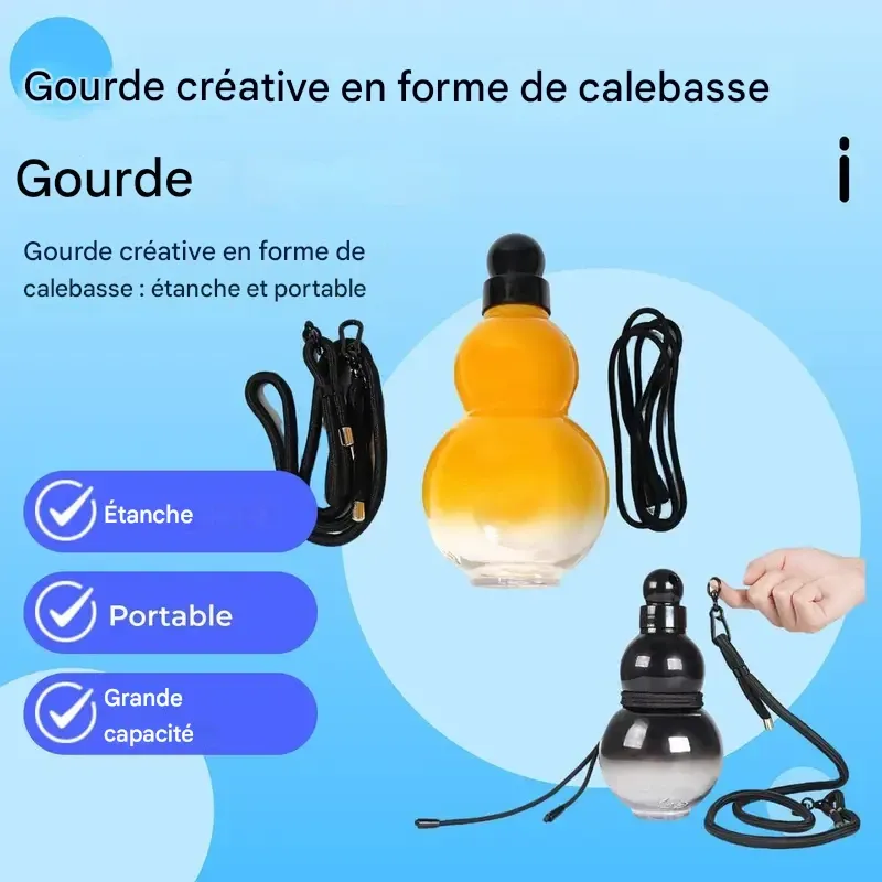 Gourde en forme de gourde, 1 unité. Gourde étanche au design original avec couvercle et anneau de tirage. Gobelet portable de grande capacité pour l'école, le bureau, le camping et les activités de plein air. Gourde transparente.