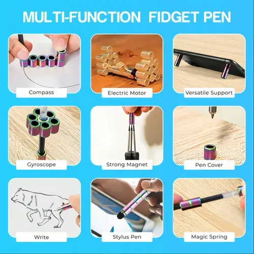 🤣🖊️Stylo magnétique Fidget (14 anneaux magnétiques, 5 recharges, 30 billes, 2 têtes de condensateur)