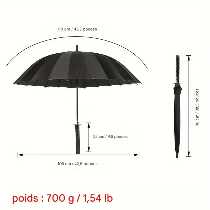 Parapluie de samouraï DKD en acier, coupe-vent, semi-automatique, style ninja, cadeau de Pâques idéal (24 baleines)
