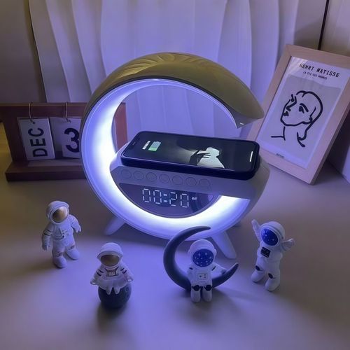 Mini enceinte audio sans fil MQ avec chargeur, réveil, lumière d'ambiance et système audio de bureau multifonction