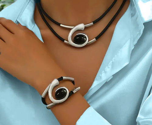 Ensemble Collier & Bracelet Pierre Acrylique Bohème - Design Vintage Léger et Élégant, Cadeau Parfait pour les Amatrices de Mode 👒📦