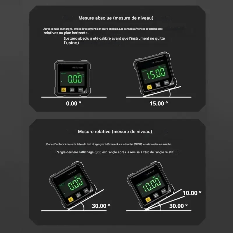 Inclinomètre magnétique numérique avec laser électronique, inclinomètre rechargeable, boîte à niveau magnétique robuste à 4 faces avec rétroéclairage LCD, rapporteur et inclinomètre pour le travail du bois, la construction et les machines. Marque : Agiufgs