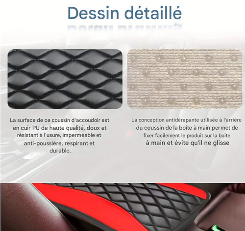 Coussin d'accoudoir et housses d'épaule pour ceinture de sécurité en cuir PU surpiqué — Accessoires d'intérieur automobile