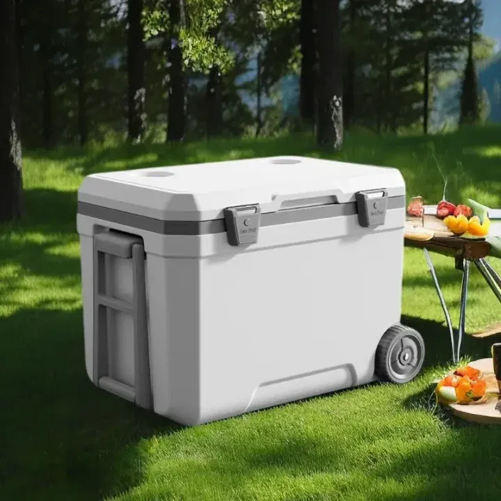 1pc Chariot extérieur de 11,89 gallons avec boîte isotherme à roulettes, boîte de stockage de nourriture fraîche de camping Support de voiture et support de bateau Réfrigérateur alimentaire de grande capacité