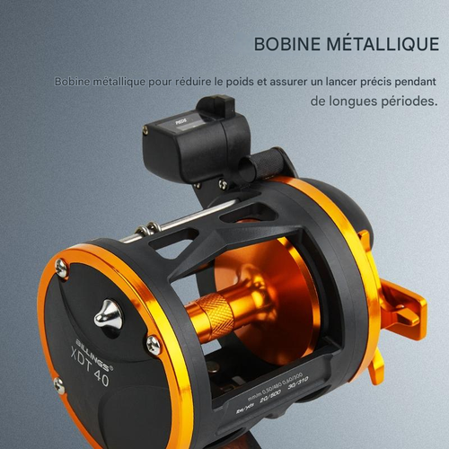 XDT-30  Moulinet de pêche à la traîne BILLINGS série XDT avec affichage numérique, ratio de 3,8:1, frein maximal de 15 kg, en alliage d'aluminium robuste et durable, pour eau douce et eau salée. Accessoires et matériel de pêche.