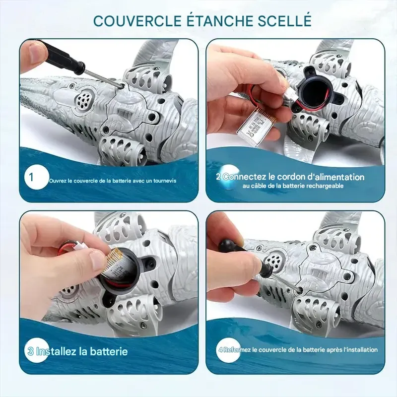 Dinosaure Mosasaure télécommandé, 1 dinosaure électrique rechargeable avec effets lumineux et jets d'eau, jouet pour la piscine, le bain, le lac et la mer