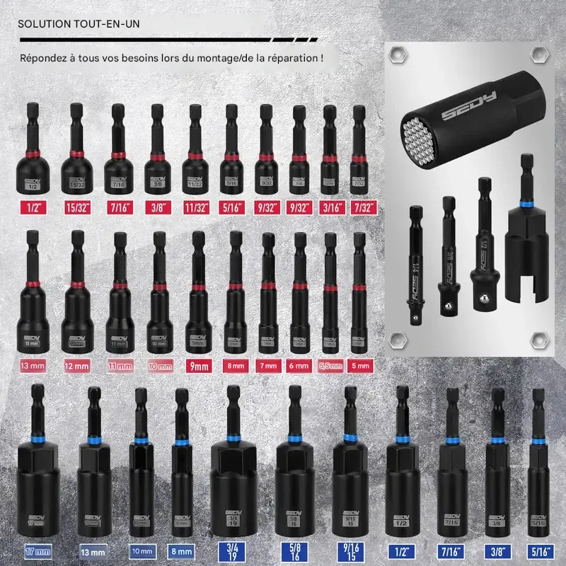 Coffret de tournevis à percussion magnétiques, 80 ou 41 pièces, métrique et SAE avec adaptateurs de douilles, porte-embouts, tournevis à oreilles, douilles universelles, rallonge à dégagement rapide, coffret de tournevis Power Bits, cadeau de Noël