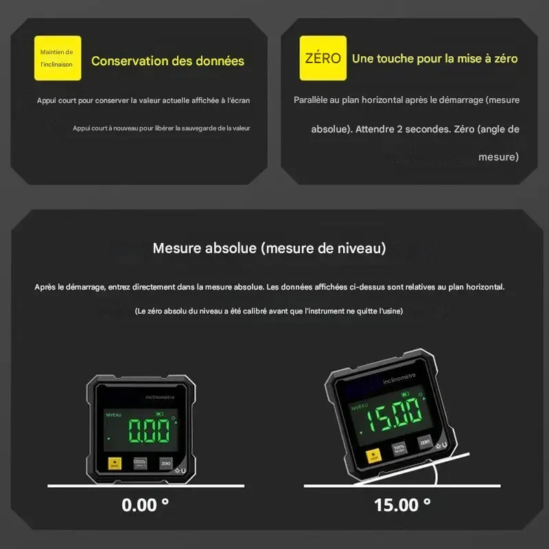 Inclinomètre magnétique numérique avec laser électronique, inclinomètre rechargeable, boîte à niveau magnétique robuste à 4 faces avec rétroéclairage LCD, rapporteur et inclinomètre pour le travail du bois, la construction et les machines. Marque : Agiufgs