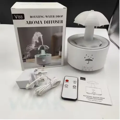 Veilleuse LED colorée avec télécommande, parapluie rotatif, humidificateur à gouttes d'eau, diffuseur d'huiles essentielles à ultrasons pour bureau