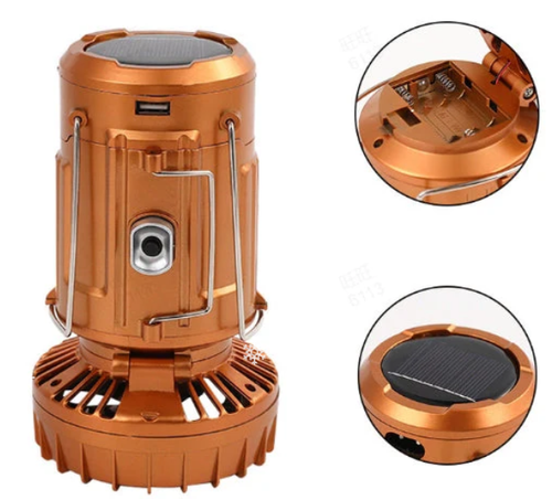 Ventilateur électrique portable extensible à batterie solaire au lithium + lampe de secours