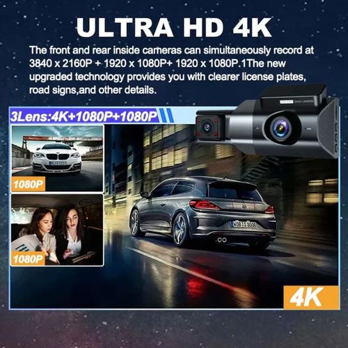Caméra de tableau de bord 4K à 3 canaux
