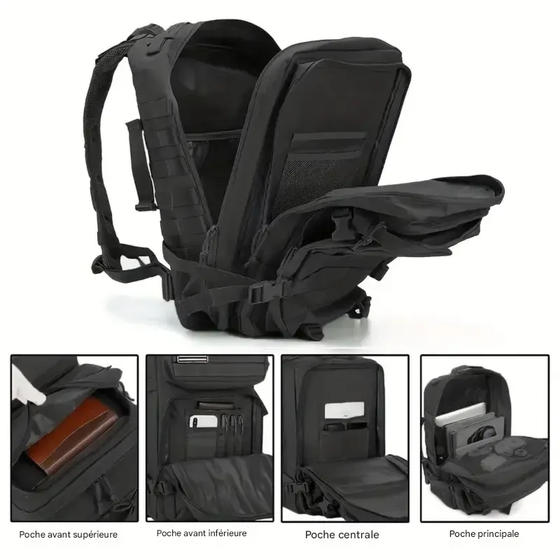 Sac à dos tactique ultra-résistant – Qualité militaire, capacité de 40 L, système MOLLE