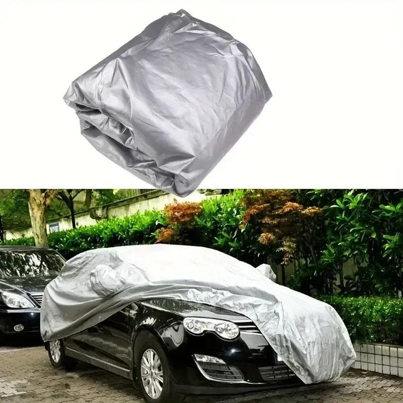 1pc Housse de Voiture Universelle Étanche - Protection Extérieure Contre les UV, Pluie, Poussière et Résistante aux Hautes Températures, Matériau PEVA de Haute Qualité, Protection Toutes Saisons pour Véhicule, Anti-Poussière, Aspect Argenté, Accessoires Auto