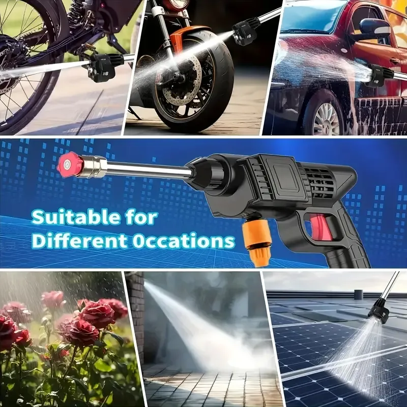 Portable Cordless Handheld High Pressure Car Wash Gun, 1 Rechargeable Battery Powered, Nozzle Stainless Steel Handheld Pressure Car Wash Gun Cleaning Kit For Car Detailing, Fencing, Floor Cleaning, Plants And More.