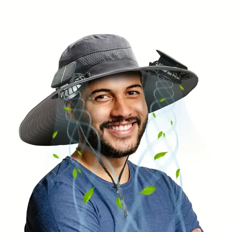 Ayamaya Solar Fan Sun Hat, Widen Brim Outdoor Fishing Men Hat With 2 Fans, Adjsutable 180°Rotating Fan Cooling UPF 50+ Hat