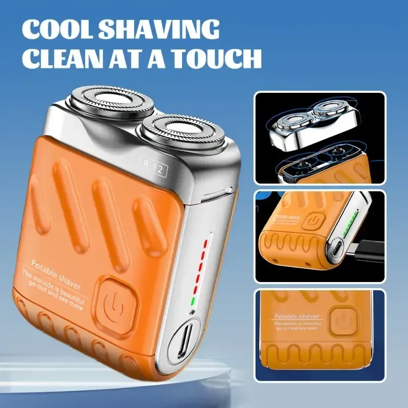 Multicolored, Men's Mini Magnetic Electric Shaver, Travel-friendly Design, Dual Blade Suspended, 400mAh Li-ion Battery USB Rechargeable, with Magnetic Levitation Technology