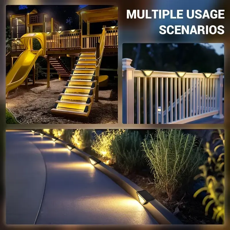 8pcs-Solar Step Lights for RV Exterior Illumination, Outdoor Stair Lights with 24 LEDs, Triangular Decorative Deck Lights, Suitable for RV Steps, Yards, Stairs, Steps, Patios, Walls, Emitting Warm White Light