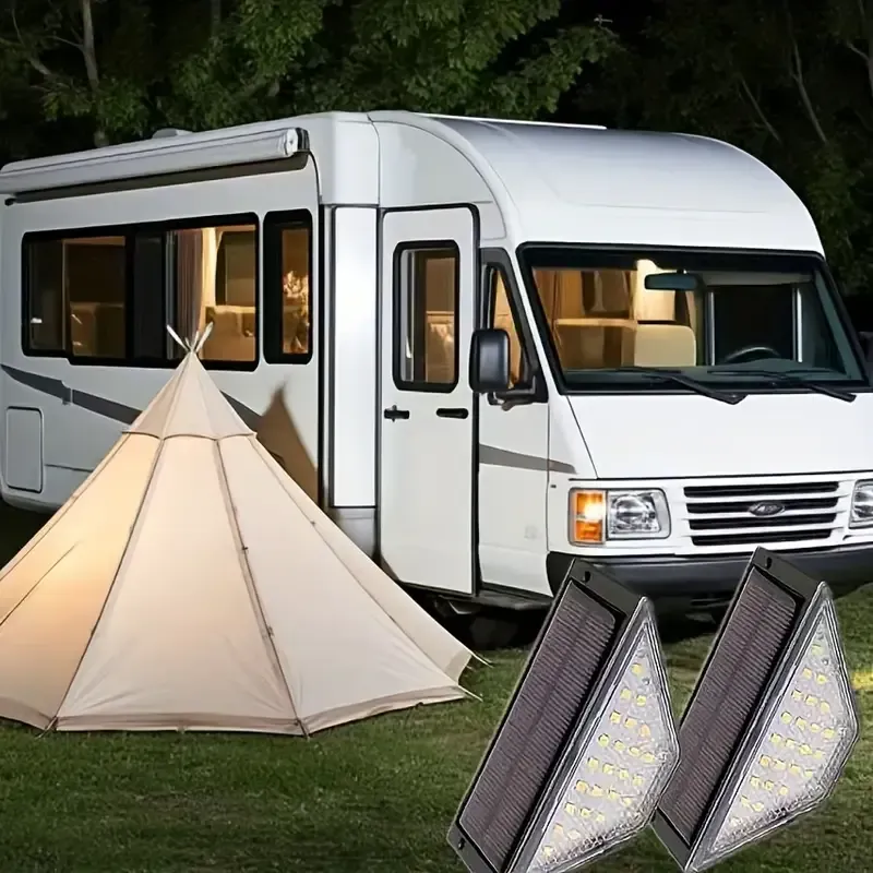 8pcs-Solar Step Lights for RV Exterior Illumination, Outdoor Stair Lights with 24 LEDs, Triangular Decorative Deck Lights, Suitable for RV Steps, Yards, Stairs, Steps, Patios, Walls, Emitting Warm White Light