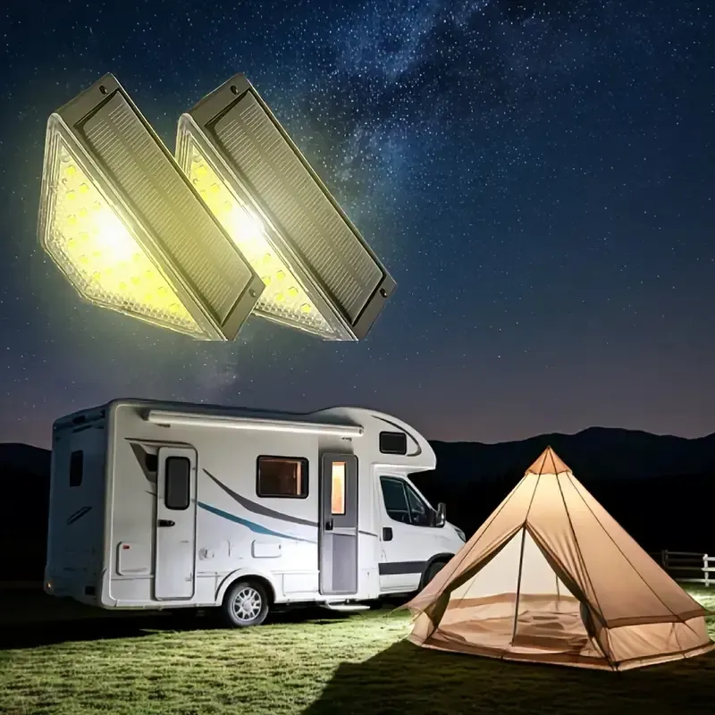 8pcs-Solar Step Lights for RV Exterior Illumination, Outdoor Stair Lights with 24 LEDs, Triangular Decorative Deck Lights, Suitable for RV Steps, Yards, Stairs, Steps, Patios, Walls, Emitting Warm White Light