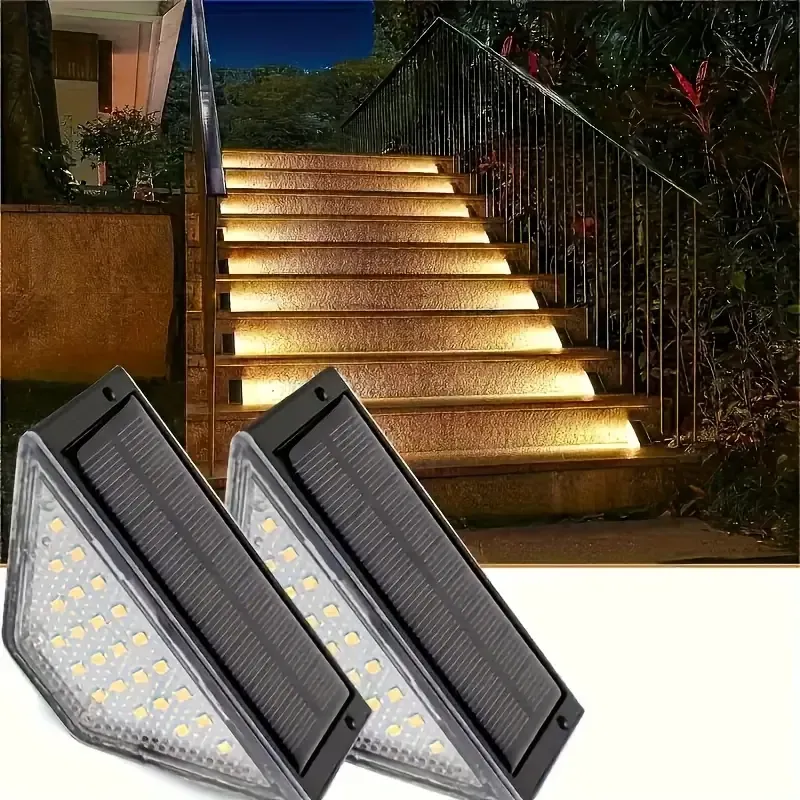 8pcs-Solar Step Lights for RV Exterior Illumination, Outdoor Stair Lights with 24 LEDs, Triangular Decorative Deck Lights, Suitable for RV Steps, Yards, Stairs, Steps, Patios, Walls, Emitting Warm White Light