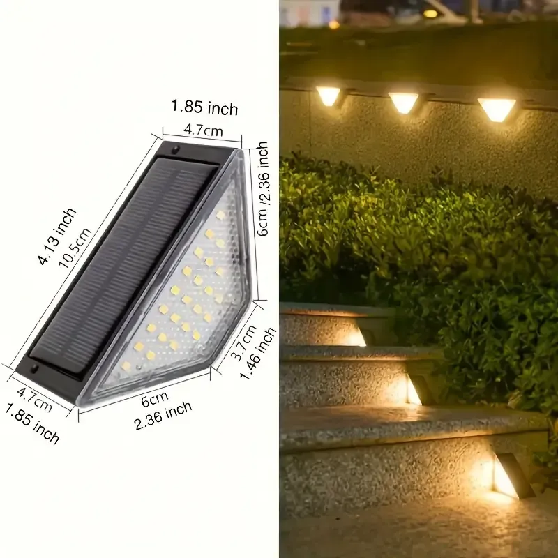 8pcs-Solar Step Lights for RV Exterior Illumination, Outdoor Stair Lights with 24 LEDs, Triangular Decorative Deck Lights, Suitable for RV Steps, Yards, Stairs, Steps, Patios, Walls, Emitting Warm White Light