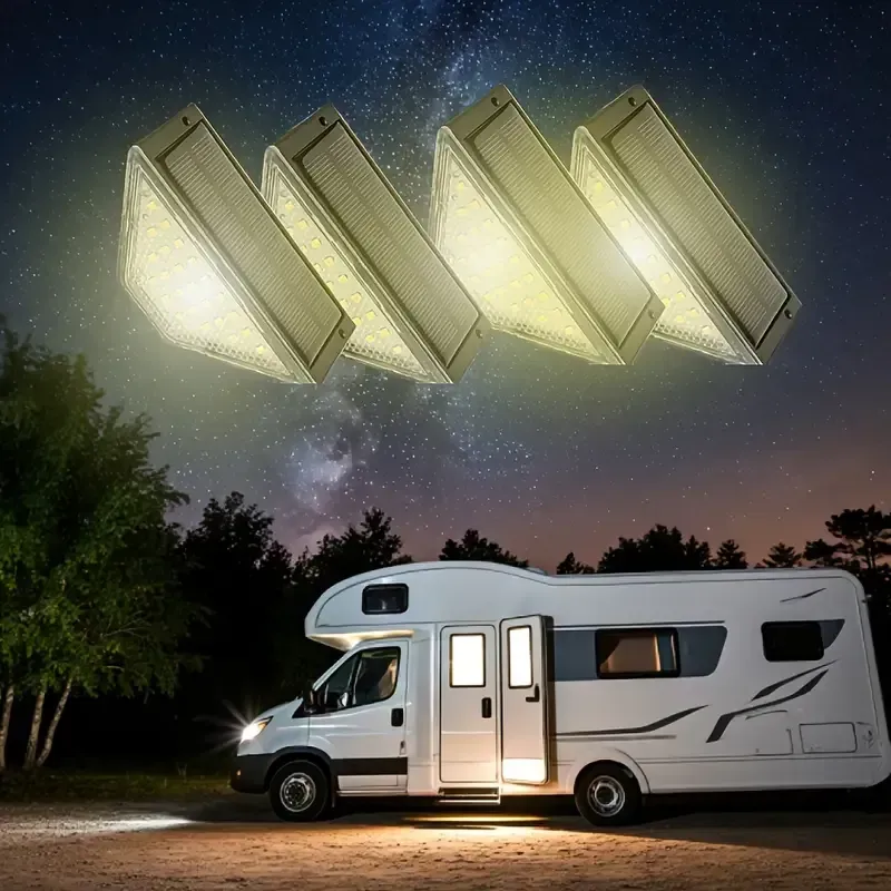 8pcs-Solar Step Lights for RV Exterior Illumination, Outdoor Stair Lights with 24 LEDs, Triangular Decorative Deck Lights, Suitable for RV Steps, Yards, Stairs, Steps, Patios, Walls, Emitting Warm White Light