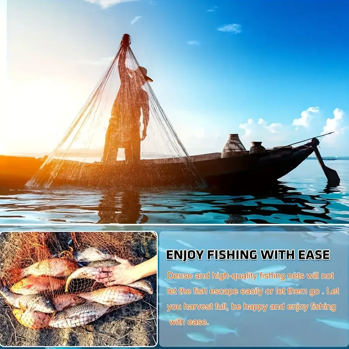 Durable Nylon Fly Fishing Net 1pc - Blue Handle Ideal for Freshwater & Saltwater - Perfect for Catching Fish, Shrimp, and Bait Trapping