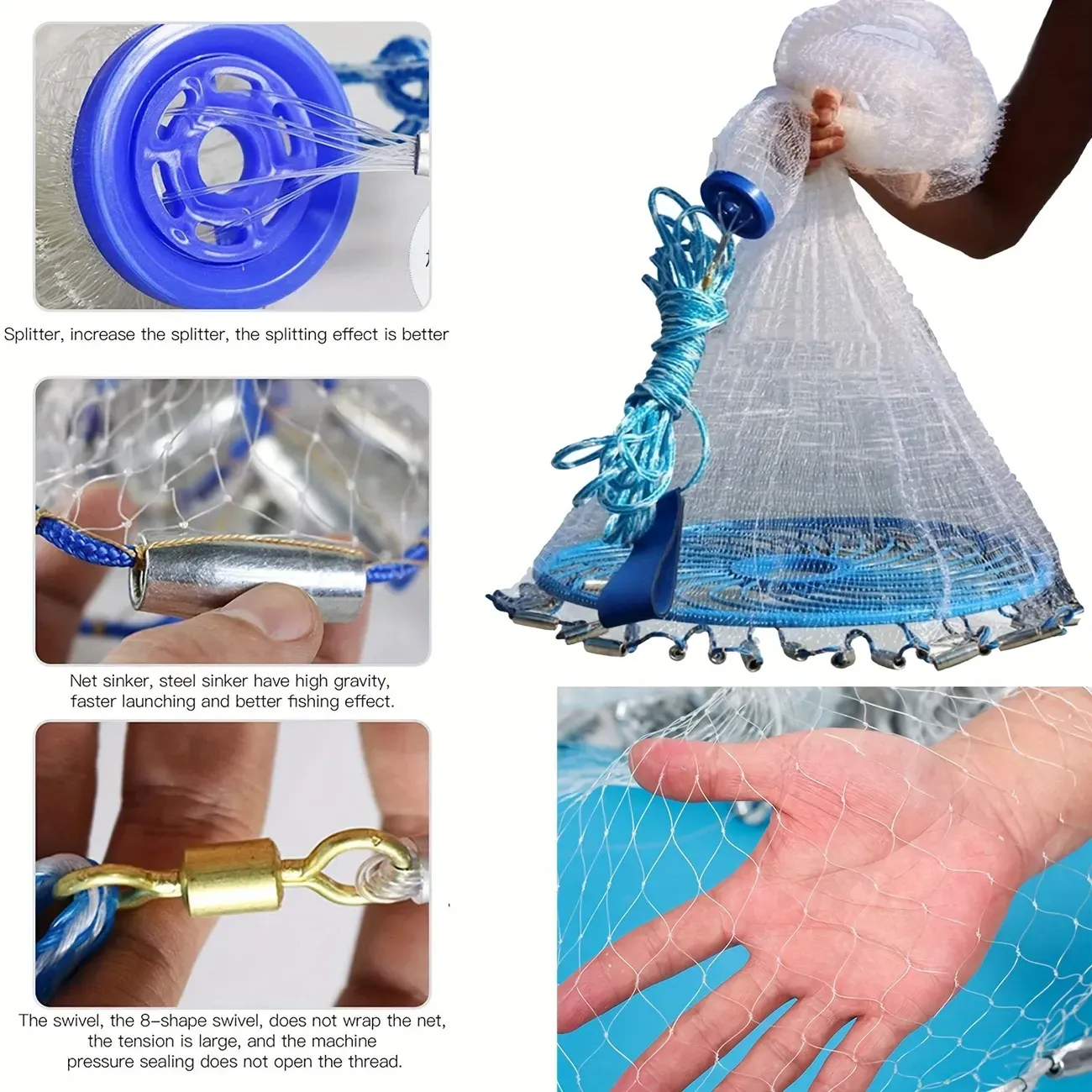 Durable Nylon Fly Fishing Net 1pc - Blue Handle Ideal for Freshwater & Saltwater - Perfect for Catching Fish, Shrimp, and Bait Trapping