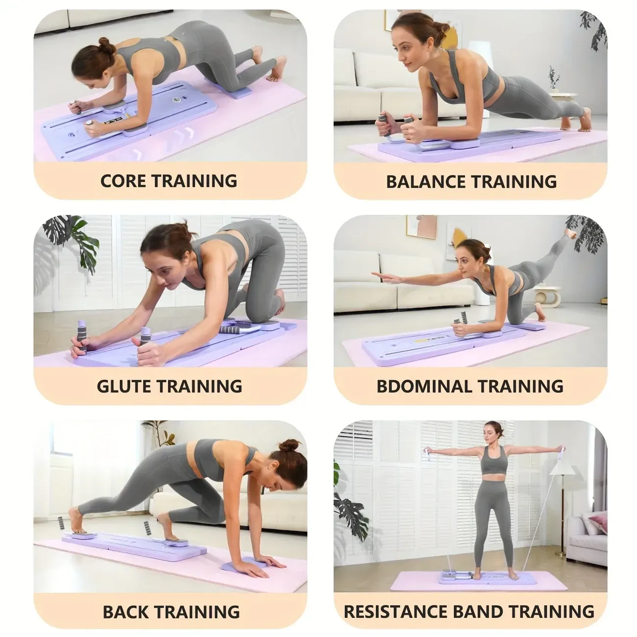 5-In-1 Pilates Board 5-In-1 Multifunctional Pilates Board - Foldable, Portable Pilates Reformer Machine for Home Workout - Purple