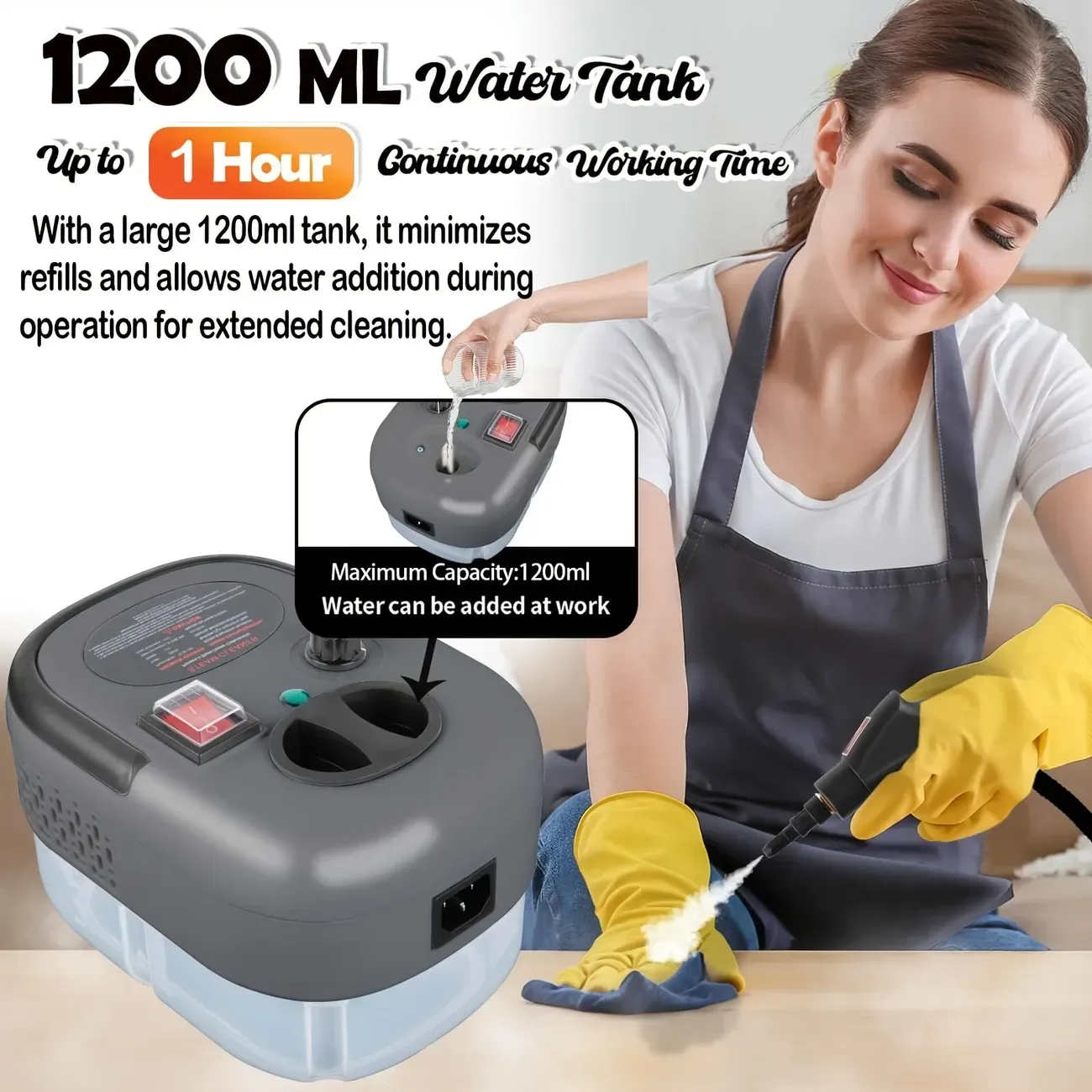 High Temperature Handheld Steam Cleaner (40.58oz) with Brush Heads, 2500W Portable Steamer for Home Cleaning