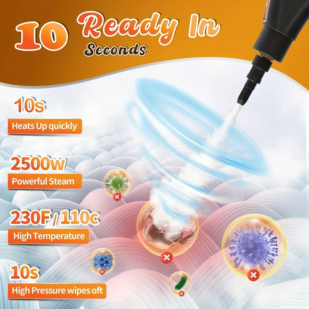 High Temperature Handheld Steam Cleaner (40.58oz) with Brush Heads, 2500W Portable Steamer for Home Cleaning