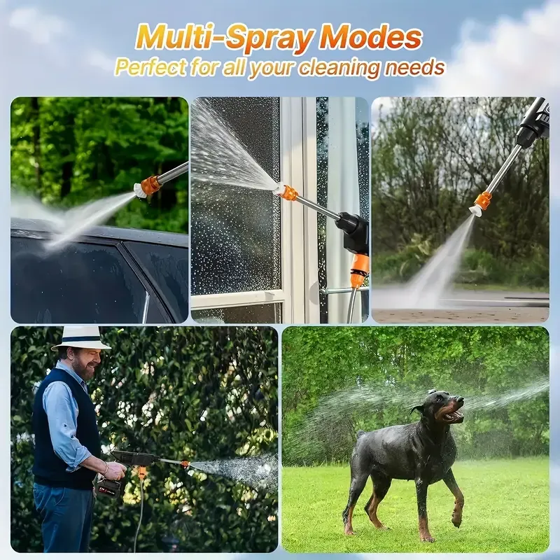 Portable Cordless Handheld High Pressure Car Wash Gun, 1 Rechargeable Battery Powered, Nozzle Stainless Steel Handheld Pressure Car Wash Gun Cleaning Kit For Car Detailing, Fencing, Floor Cleaning, Plants And More.