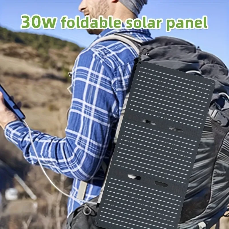 30W Portable Folding Solar Panel Charger, Dual USB A&USB C, High-Efficiency Single Crystal Silicon, Removable Photovoltaic Module, Solar-Powered Charging for Phones & Devices