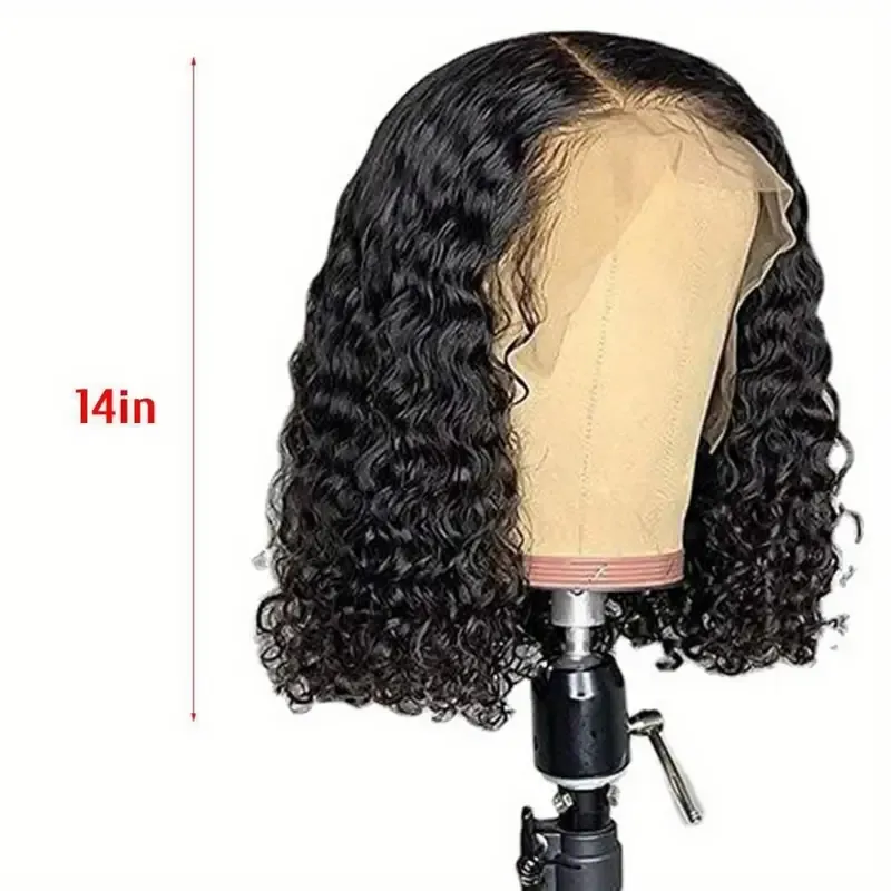 4x4 Put On And Go Glueless Bob Wig Human Hair Curly For Women Kinky Curly Lace Front Wig Human Hair Pre Plucked Pre Cut Lace Ready To Wear 180% Density Natural Black