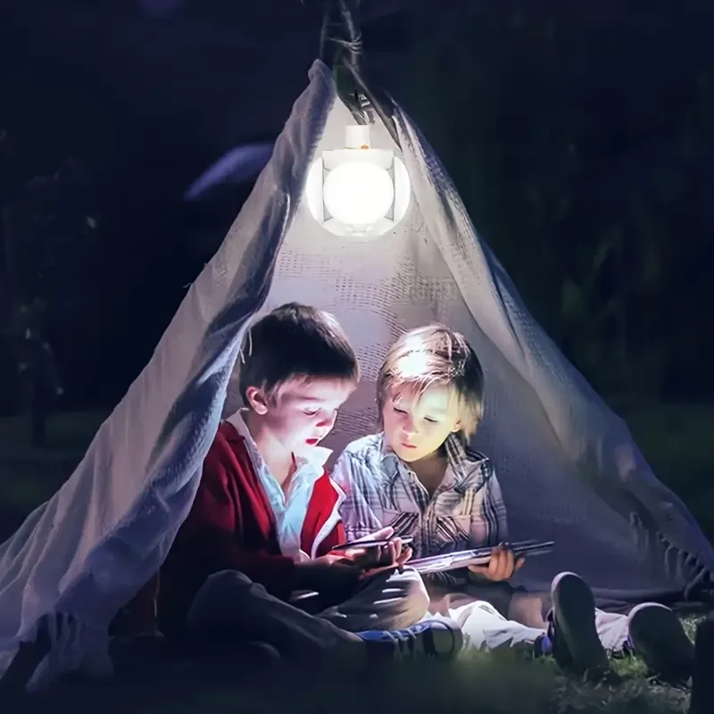 2 Packs Solar-Powered LED Football Light  - 5- Sided Brightness for Camping, Hiking & Emergency! Rechargeable   Foldable Outdoor Light