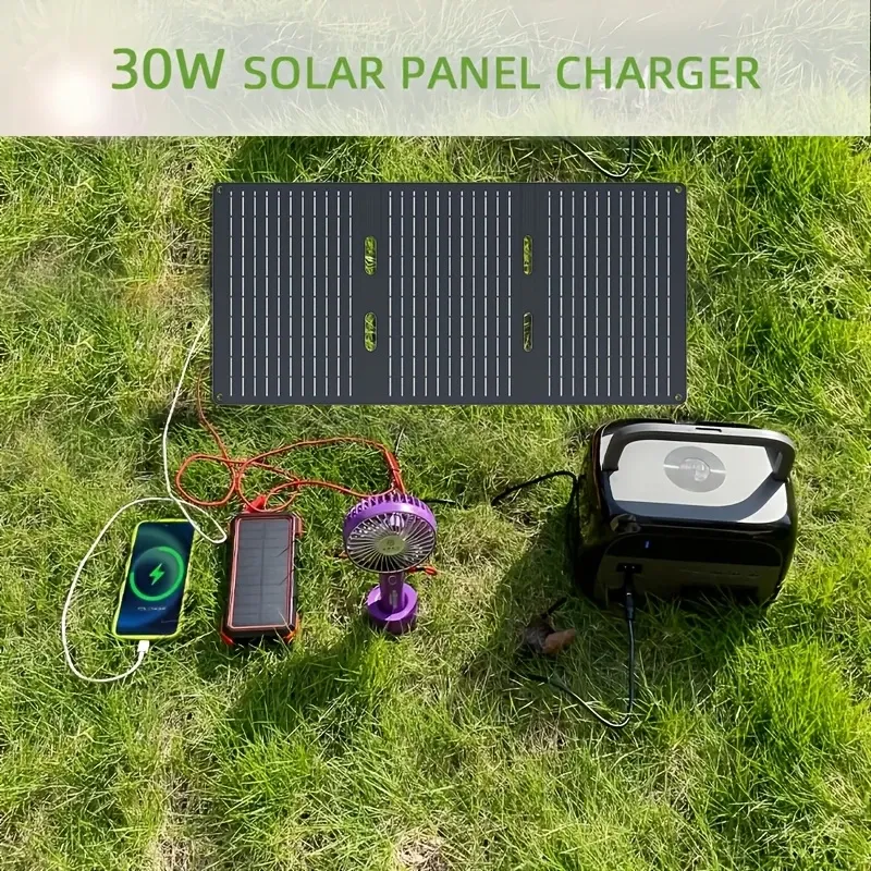 30W Portable Folding Solar Panel Charger, Dual USB A&USB C, High-Efficiency Single Crystal Silicon, Removable Photovoltaic Module, Solar-Powered Charging for Phones & Devices