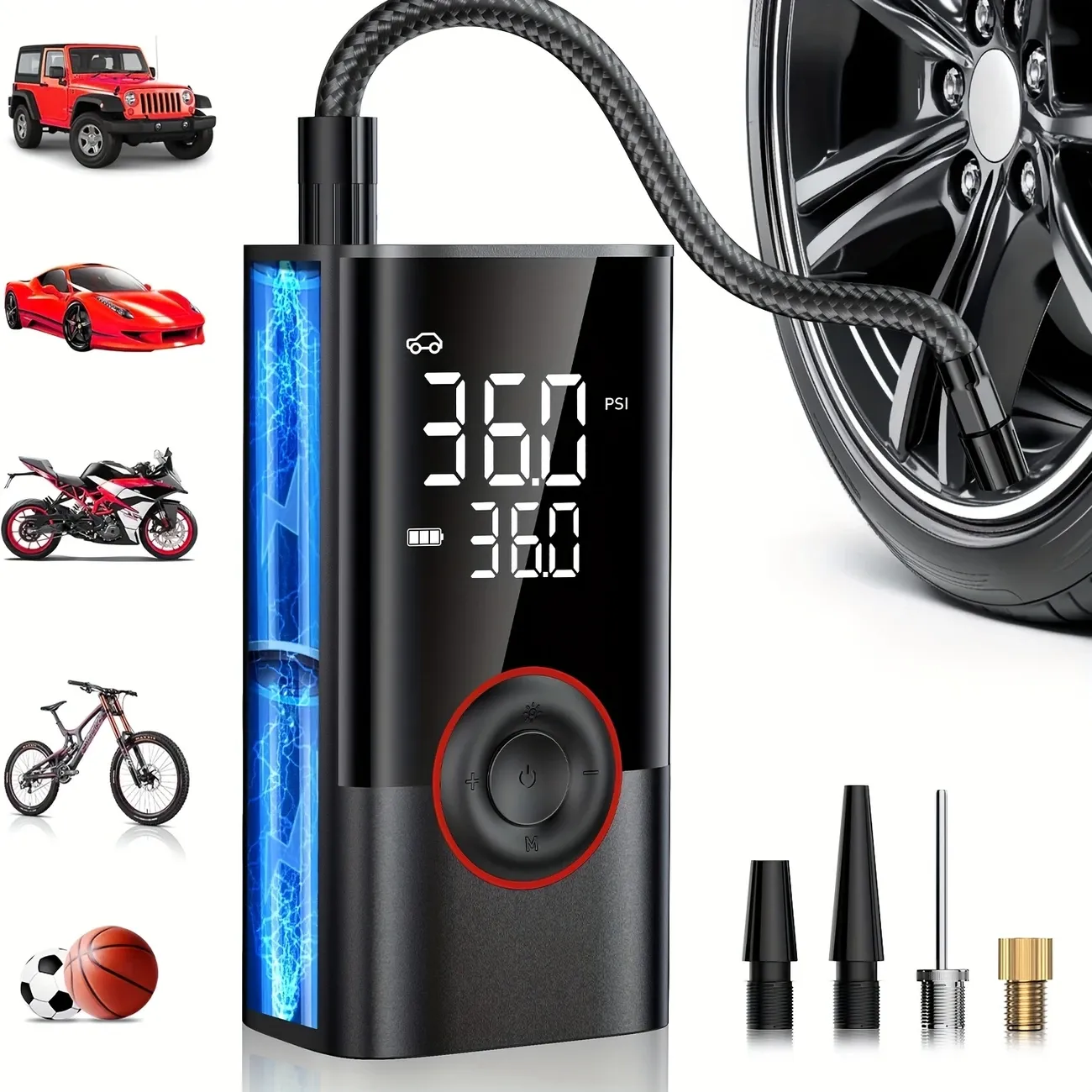 Tire Inflator Portable Air Compressor, Cordless Air Pump for Car Tires, Motorcycle Ball Bike Tire Pump, Car Accessories (150PSI), Fathers Day Gift