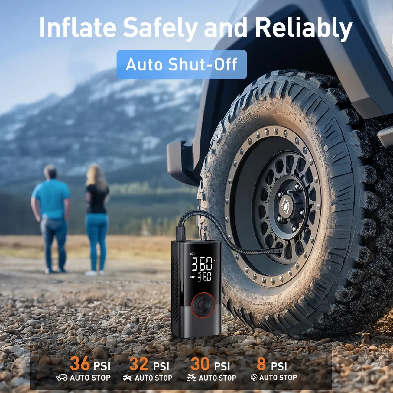 Tire Inflator Portable Air Compressor, Cordless Air Pump for Car Tires, Motorcycle Ball Bike Tire Pump, Car Accessories (150PSI), Fathers Day Gift