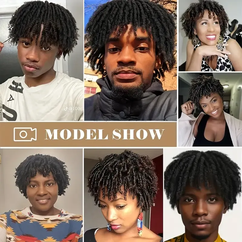 1pc Unisex Afro Curly Kinky Dreadlocks Hair Topper - Handmade Crochet Braided Clip-In Hair Extensions, Synthetic Faux Locs Toupee, Reggae Punk Dreads Wiglet, Hairpiece for Thinning Hair, Black Brown