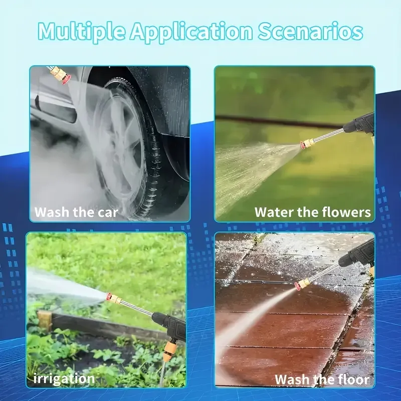 Portable Cordless Handheld High Pressure Car Wash Gun, 1 Rechargeable Battery Powered, Nozzle Stainless Steel Handheld Pressure Car Wash Gun Cleaning Kit For Car Detailing, Fencing, Floor Cleaning, Plants And More.