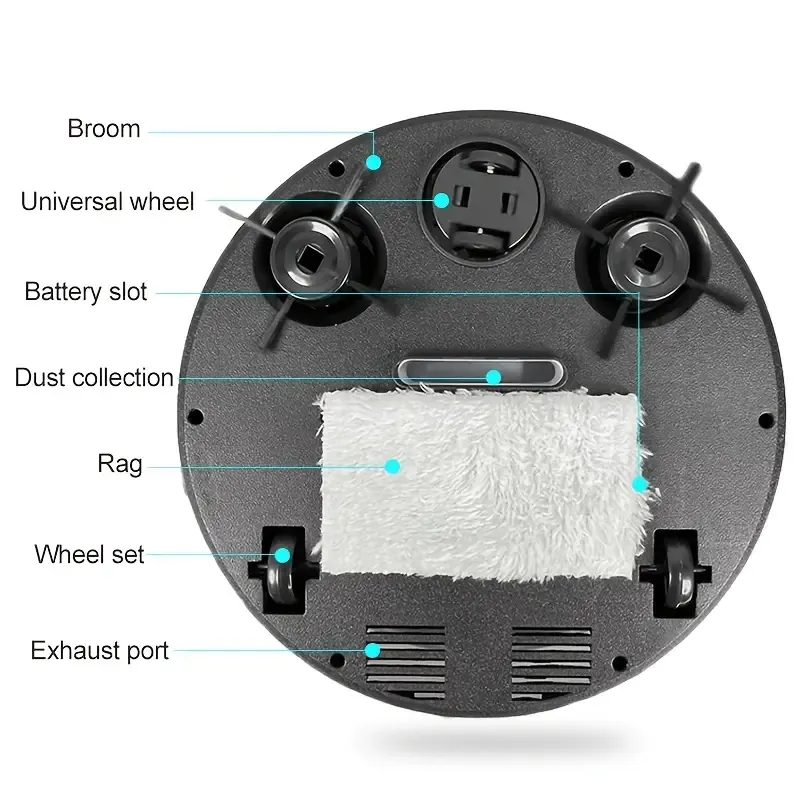 3-in-1 Robot Vacuum Cleaner And Mop Combo, USB Rechargeable, Strong Suction, 60-minute Runtime, Slim And Low-noise Design, Suitable for Pet Hair, Hard Floors And Daily Cleaning, Automatic Direction Mop, Pet Hair Cleaner | Robot Vacuum Cleaner