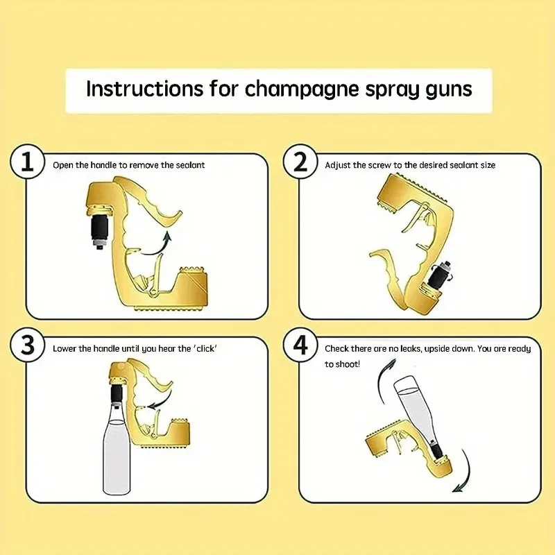 Champagne GunChampagne Gun for Parties Lightweight Plastic Sprayer with Adjustable rubber plugPortable Safe Beer Shooter for Birthdays WeddingsEasy Clean Reusable Golden