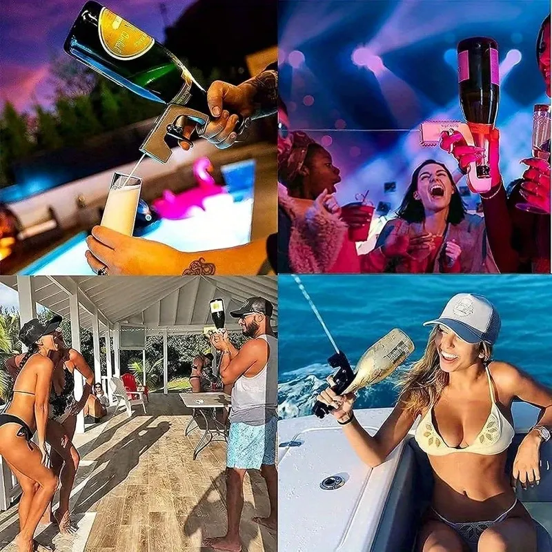 Champagne GunChampagne Gun for Parties Lightweight Plastic Sprayer with Adjustable rubber plugPortable Safe Beer Shooter for Birthdays WeddingsEasy Clean Reusable Golden