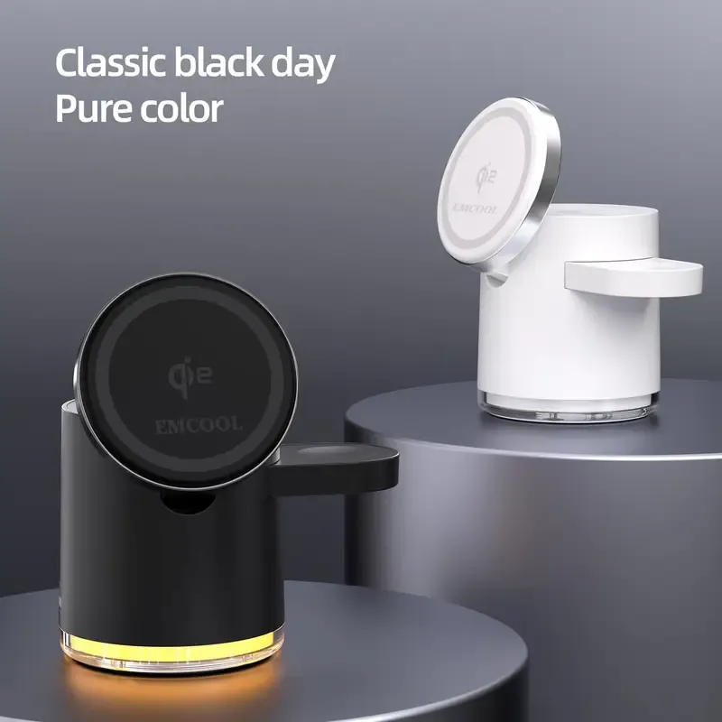 3in 1 Charging Station for Apple-Devices, Mag-Safe Charger Stand, CylinTrick-R Qi2 15W Auto-Rotating Wireless Charging Station for iPhone 16 15 14 13 12 Series& Air-Pods& IWatch(15W Charger Included)