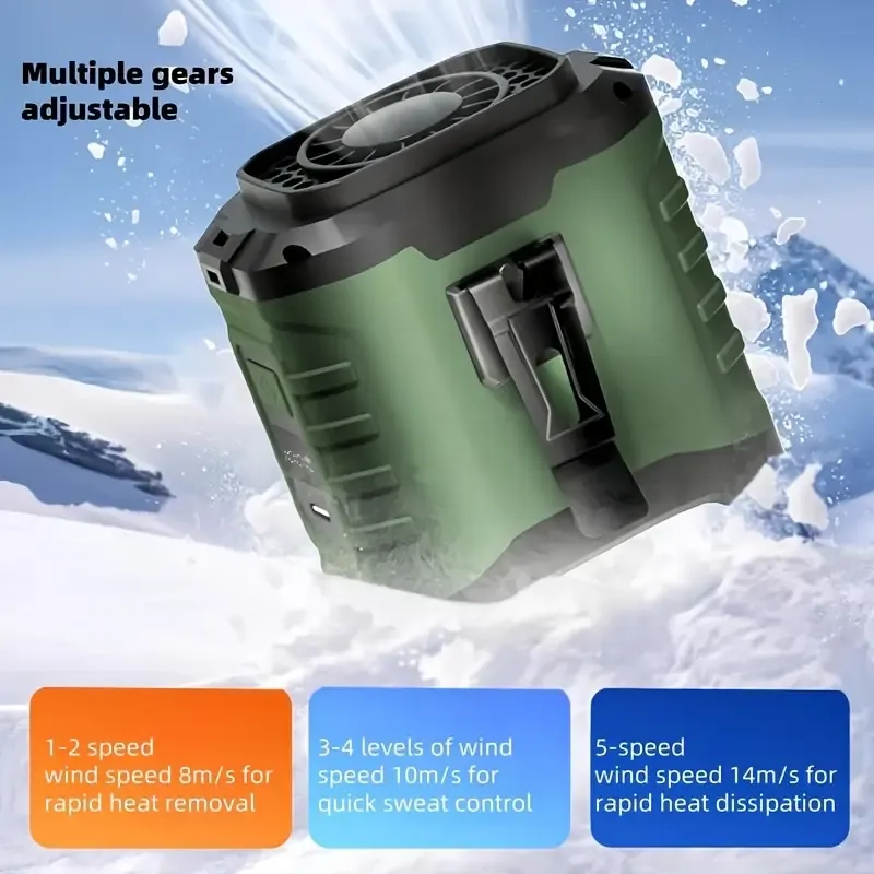 2025 pocket shirt fan, portable waist clip body fan, USB-C rechargeable, 5 adjustable gears, personal wearable 1-4h high power outdoor fan, more than 5 hours of battery life, compact belt fan, suitable for construction sites, portable fan for outdoor use