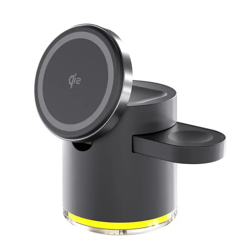 3in 1 Charging Station for Apple-Devices, Mag-Safe Charger Stand, CylinTrick-R Qi2 15W Auto-Rotating Wireless Charging Station for iPhone 16 15 14 13 12 Series& Air-Pods& IWatch(15W Charger Included)