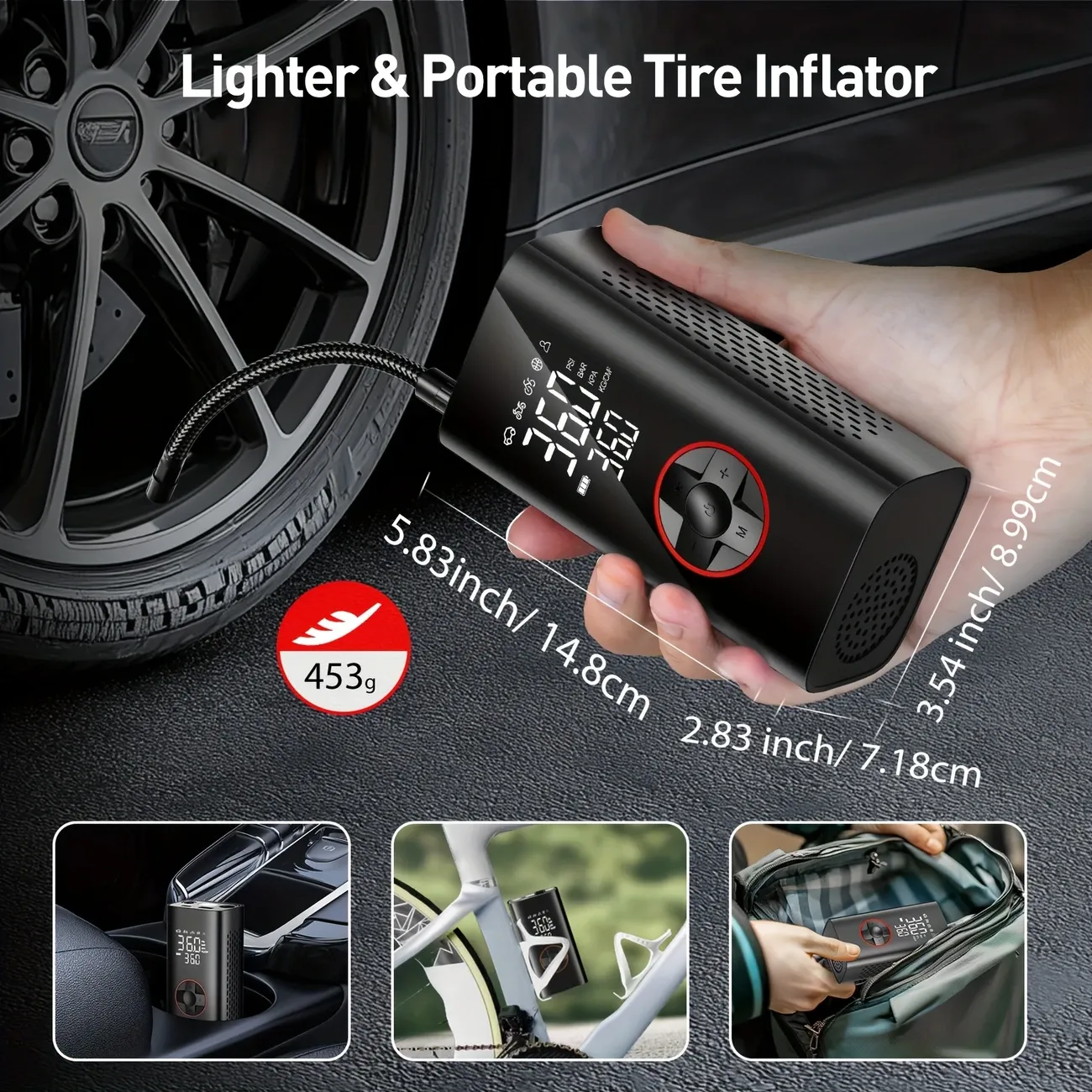 Tire Inflator Portable Air Compressor, Cordless Air Pump for Car Tires, Motorcycle Ball Bike Tire Pump, Car Accessories (150PSI), Fathers Day Gift