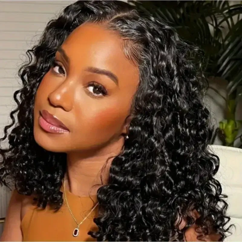 4x4 Put On And Go Glueless Bob Wig Human Hair Curly For Women Kinky Curly Lace Front Wig Human Hair Pre Plucked Pre Cut Lace Ready To Wear 180% Density Natural Black