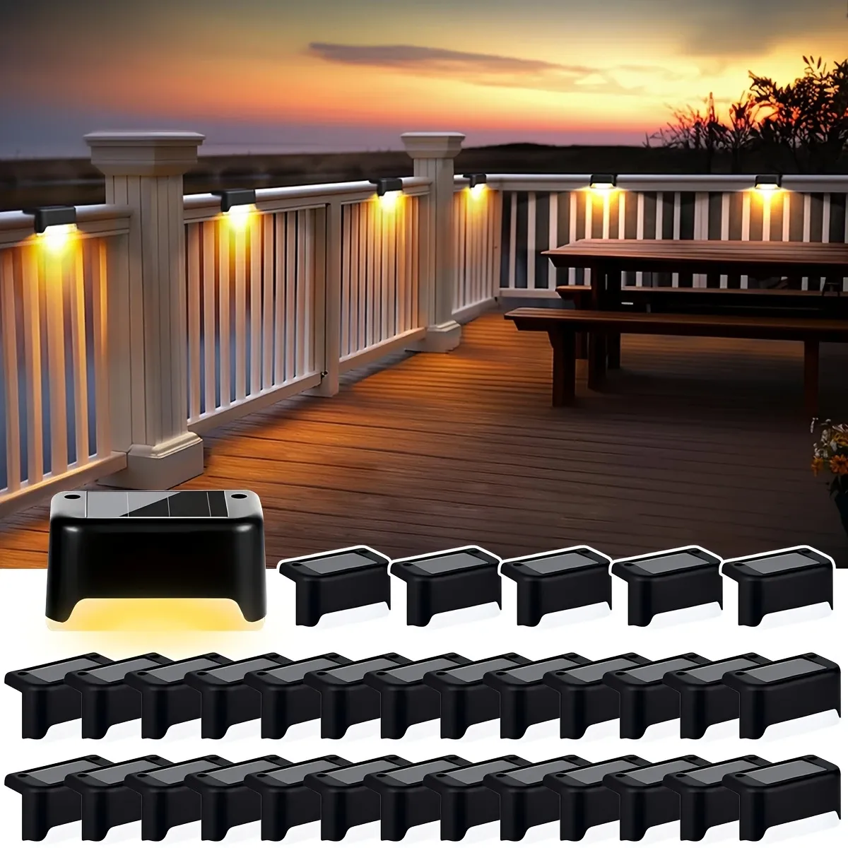 20-Pack LED SolarStep Lights Outdoor, Solar Powered Stairights with LightSensorControl, Warm LEDights, Landscapeighting Fixtures ForStairs, Steps, Fences, Gardens.Balconies, Yards, Courtyards, Pathways, Available In Black, Christmas, Thanksgiving, New Year, Valentine's Day Gifts.